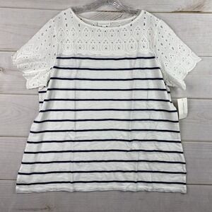 Charter Club Shirt Womens 3X Intrepid Blue Eyelet Striped Nautical Maritime Muse